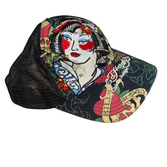 Ed Hardy Christina Aguilera Vibrant Graphic Trucker adjustable baseball Cap Hat - Picture 9 of 10